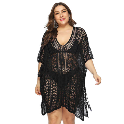 Women's Plus Size Bathing Suit Cover Up for Beach Pool Swimwear Crochet Hollow Out Dress