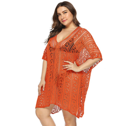 Women's Plus Size Bathing Suit Cover Up for Beach Pool Swimwear Crochet Hollow Out Dress