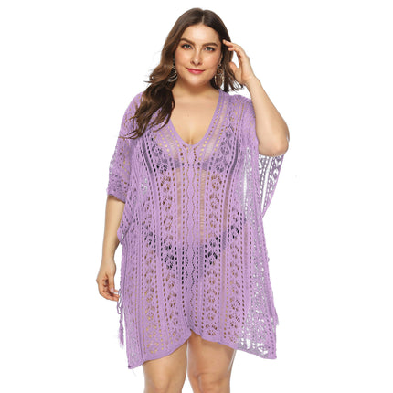 Women's Plus Size Bathing Suit Cover Up for Beach Pool Swimwear Crochet Hollow Out Dress