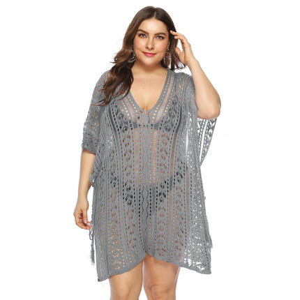 Women's Plus Size Bathing Suit Cover Up for Beach Pool Swimwear Crochet Hollow Out Dress