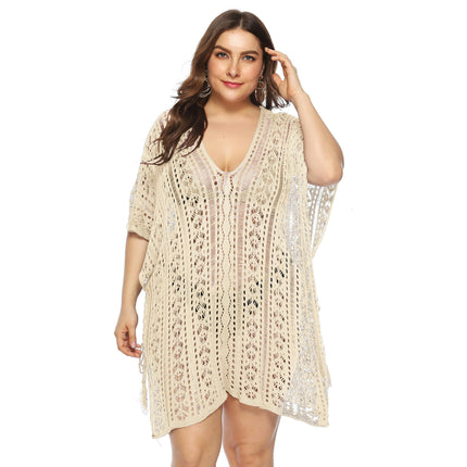 Women's Plus Size Bathing Suit Cover Up for Beach Pool Swimwear Crochet Hollow Out Dress