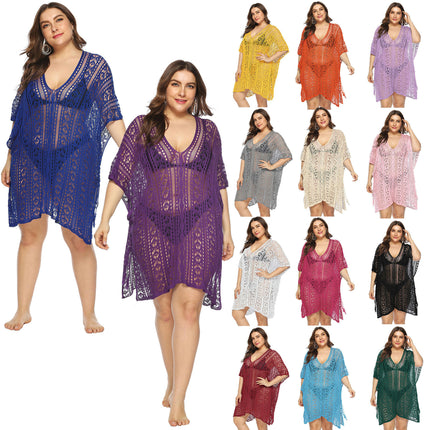 Women's Plus Size Bathing Suit Cover Up for Beach Pool Swimwear Crochet Hollow Out Dress