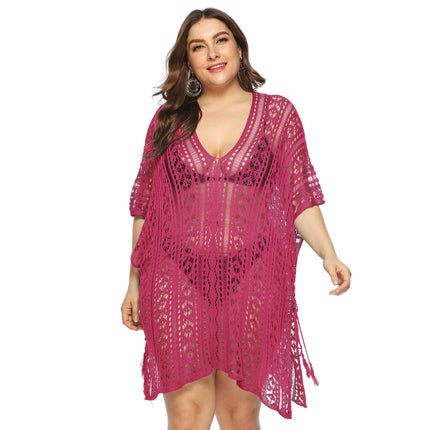 Women's Plus Size Bathing Suit Cover Up for Beach Pool Swimwear Crochet Hollow Out Dress