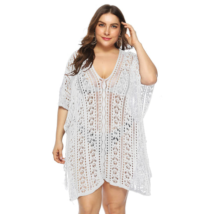 Women's Plus Size Bathing Suit Cover Up for Beach Pool Swimwear Crochet Hollow Out Dress