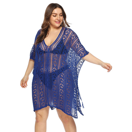 Women's Plus Size Bathing Suit Cover Up for Beach Pool Swimwear Crochet Hollow Out Dress