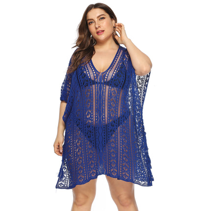 Women's Plus Size Bathing Suit Cover Up for Beach Pool Swimwear Crochet Hollow Out Dress