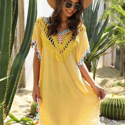 Womens Swimsuit Coverups V Neck Bathing Suit Bikini Tassel Cover Ups Beach Dress