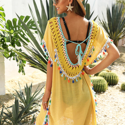 Womens Swimsuit Coverups V Neck Bathing Suit Bikini Tassel Cover Ups Beach Dress