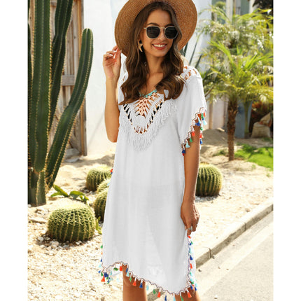 Womens Swimsuit Coverups V Neck Bathing Suit Bikini Tassel Cover Ups Beach Dress