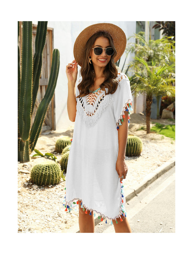 Womens Swimsuit Coverups V Neck Bathing Suit Bikini Tassel Cover Ups Beach Dress