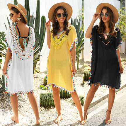 Womens Swimsuit Coverups V Neck Bathing Suit Bikini Tassel Cover Ups Beach Dress