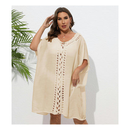 Womens Crochet Bathing Suit Coverups Bikini Chiffon Dress V Neck Beach Covers Dress