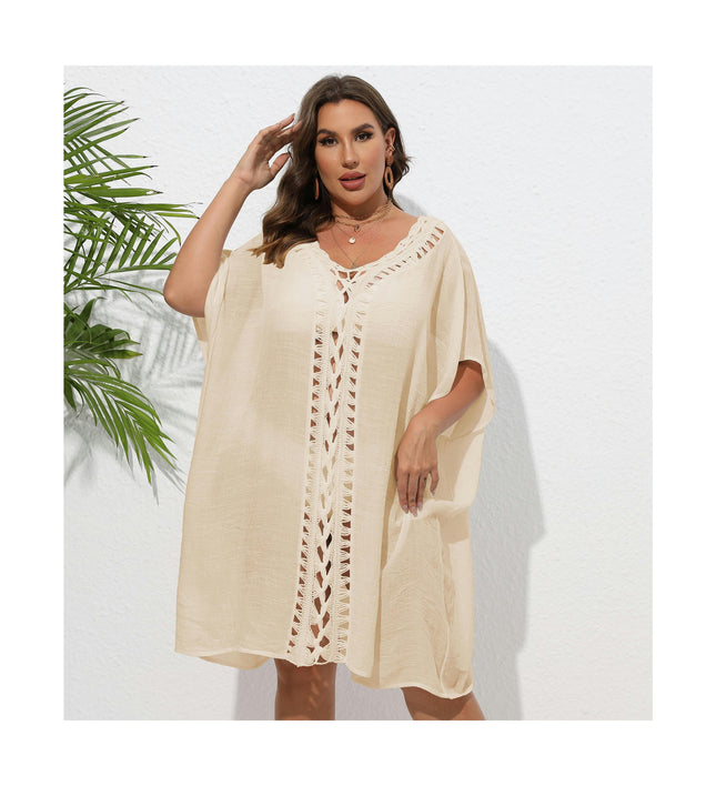 Womens Crochet Bathing Suit Coverups Bikini Chiffon Dress V Neck Beach Covers Dress