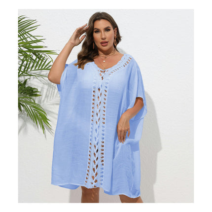 Womens Crochet Bathing Suit Coverups Bikini Chiffon Dress V Neck Beach Covers Dress