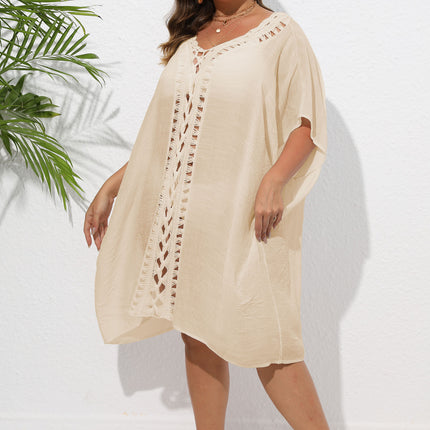 Womens Crochet Bathing Suit Coverups Bikini Chiffon Dress V Neck Beach Covers Dress