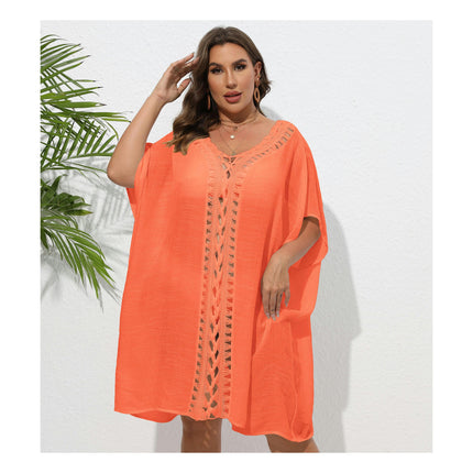 Womens Crochet Bathing Suit Coverups Bikini Chiffon Dress V Neck Beach Covers Dress