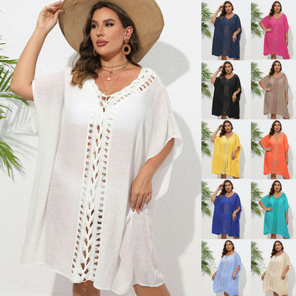 Womens Crochet Bathing Suit Coverups Bikini Chiffon Dress V Neck Beach Covers Dress