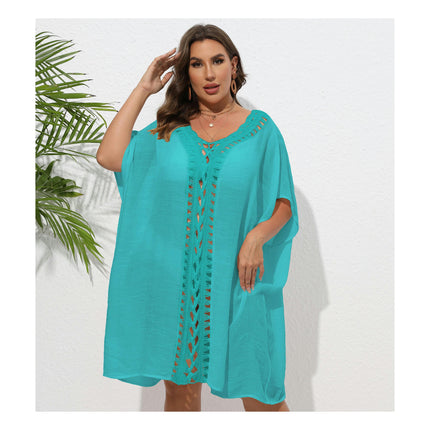 Womens Crochet Bathing Suit Coverups Bikini Chiffon Dress V Neck Beach Covers Dress