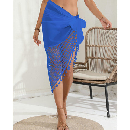 Women's Tassel Hem Chiffon Mesh Swimwear Wrap Cover Up Skirt