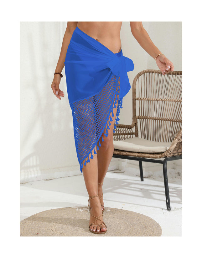 Women's Tassel Hem Chiffon Mesh Swimwear Wrap Cover Up Skirt