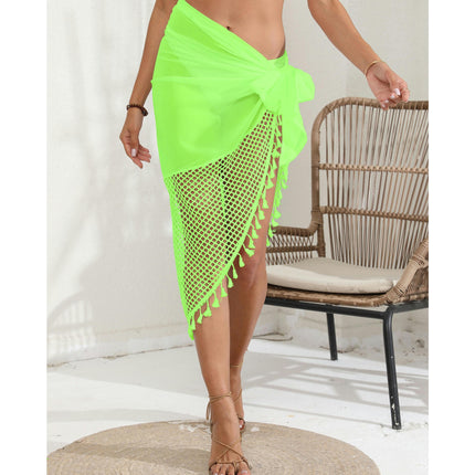 Women's Tassel Hem Chiffon Mesh Swimwear Wrap Cover Up Skirt