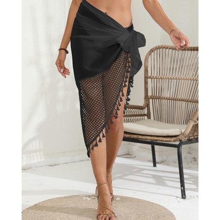 Women's Tassel Hem Chiffon Mesh Swimwear Wrap Cover Up Skirt