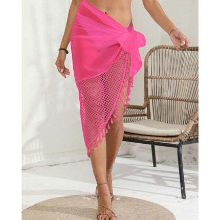 Women's Tassel Hem Chiffon Mesh Swimwear Wrap Cover Up Skirt