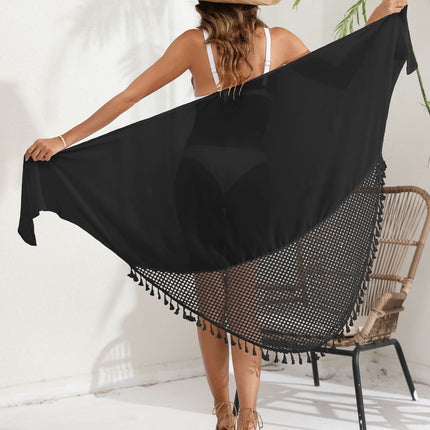 Women's Tassel Hem Chiffon Mesh Swimwear Wrap Cover Up Skirt