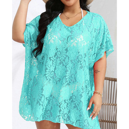 Womens Plus Size Swimsuit Coverups Lace V Neck Bathing Suit Beach Cover Up Dress