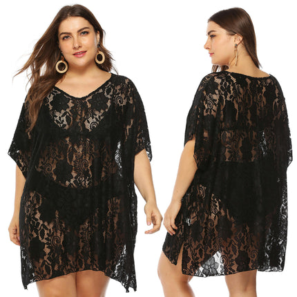 Womens Plus Size Swimsuit Coverups Lace V Neck Bathing Suit Beach Cover Up Dress