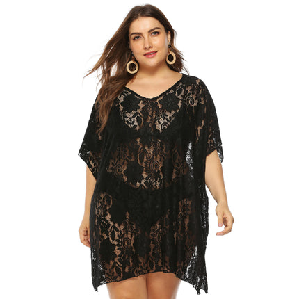 Womens Plus Size Swimsuit Coverups Lace V Neck Bathing Suit Beach Cover Up Dress