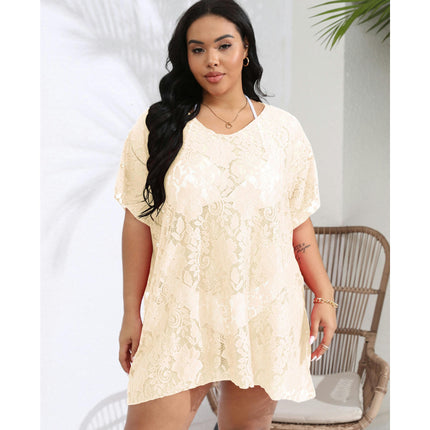 Womens Plus Size Swimsuit Coverups Lace V Neck Bathing Suit Beach Cover Up Dress