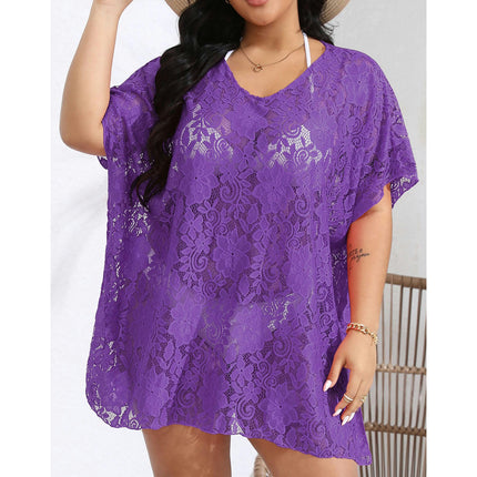 Womens Plus Size Swimsuit Coverups Lace V Neck Bathing Suit Beach Cover Up Dress