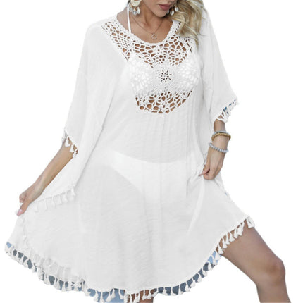 Womens Summer Bikini Crochet Hollow Out Flowy Short Sleeve Swimsuit Cover Up Dress