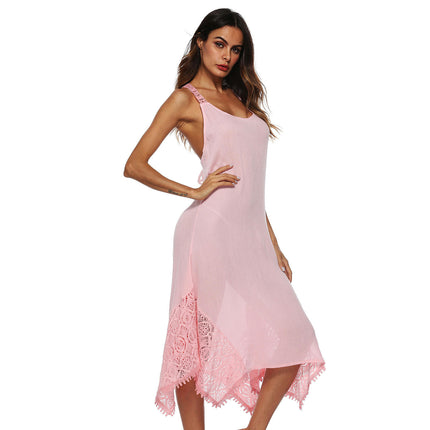 Women's Crisscross Lace Up Backless Flowy Cami Maxi Dress