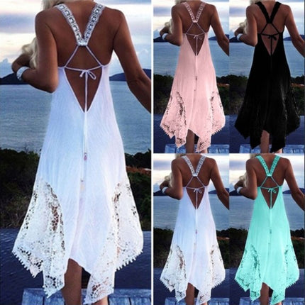 Women's Crisscross Lace Up Backless Flowy Cami Maxi Dress