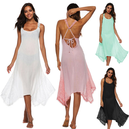 Women's Crisscross Lace Up Backless Flowy Cami Maxi Dress