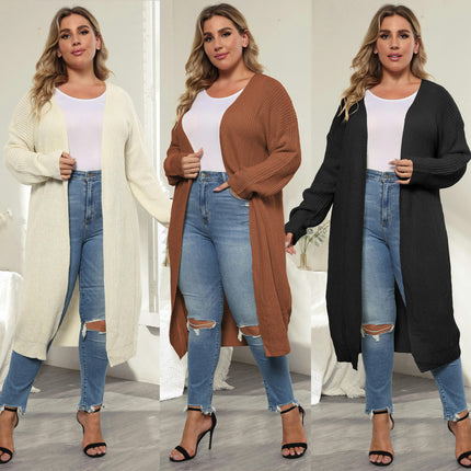 Women's Oversized Solid Long Sleeve Open Front Long Cardigan