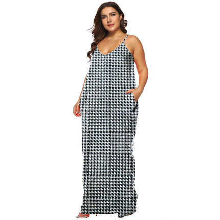 Women Summer Casual Bohemian Maxi Dress V-Neck Sleeveless Beach Long Dress with Pockets