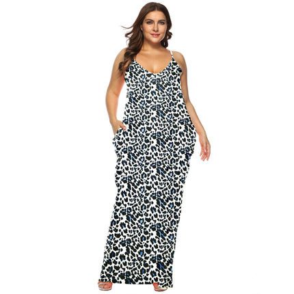 Women Summer Casual Bohemian Maxi Dress V-Neck Sleeveless Beach Long Dress with Pockets