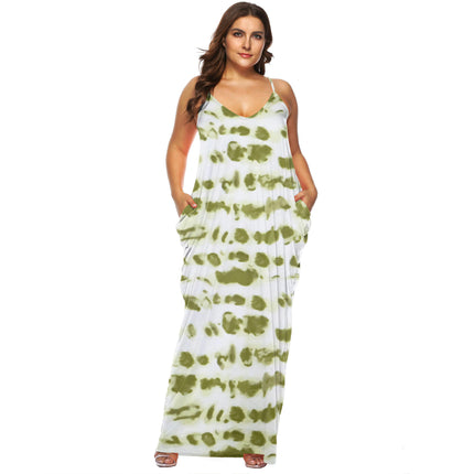 Women Summer Casual Bohemian Maxi Dress V-Neck Sleeveless Beach Long Dress with Pockets