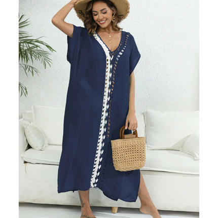 Women's V-Neck Crochet Cover up Swimwear Beach Dress