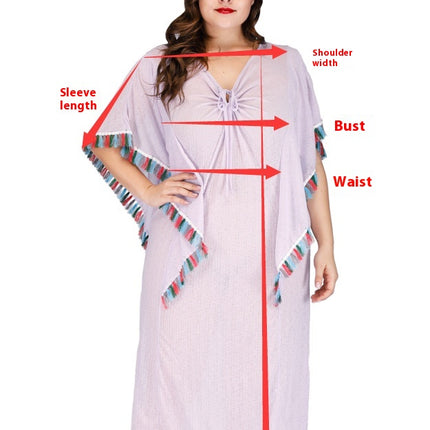 Womens Plus Size Tassel Swimsuit Beach Cover Up Loose V-Neck Summer Dress