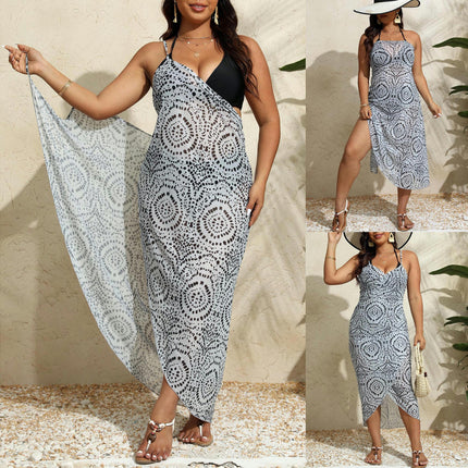 Womens Cover Ups Beach Spaghetti Strap Sarongs Beach Backless Wrap Midi Dresses