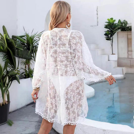 Women's Lace Beach Cover Up Swimwear Bikini Swimsuit Tassel Coverups, Cardigan