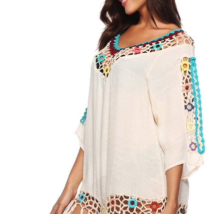 Women's Tassel Knit Swim Cover Up Beach Mini Dress Crochet Beach Dress