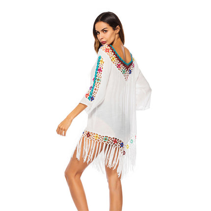 Women's Tassel Knit Swim Cover Up Beach Mini Dress Crochet Beach Dress