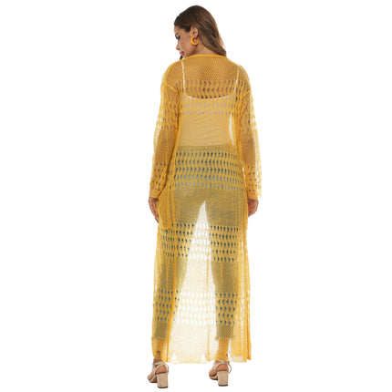 Womens Lightweight Longer Length Cardigan Long Sleeve Beach Crochet Cover Up with Pockets