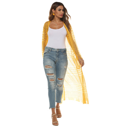 Womens Lightweight Longer Length Cardigan Long Sleeve Beach Crochet Cover Up with Pockets