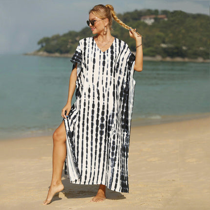 Women V Neck Short Sleeve Beach Loose Dress Bikini Swimsuit Cover Up